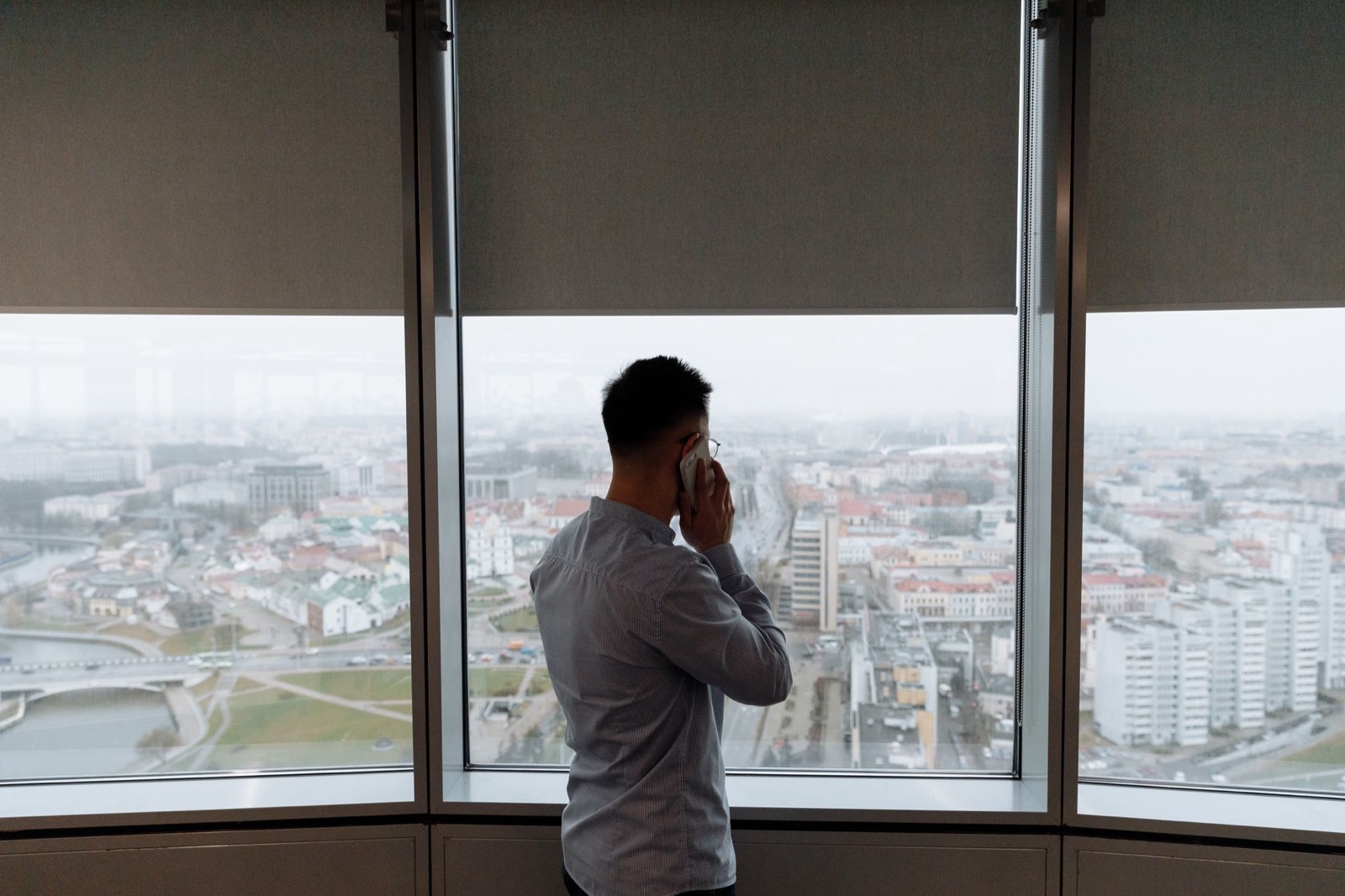 Looking out over the city from an office window
