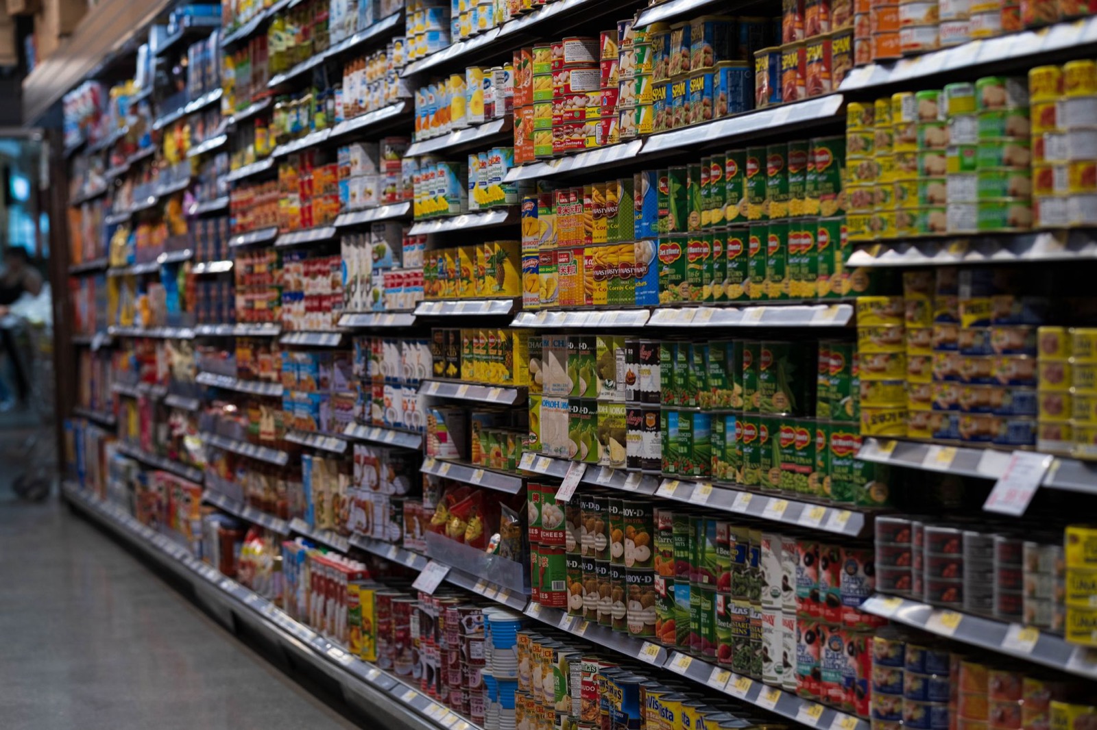 Supermarket shelves, fully stocked